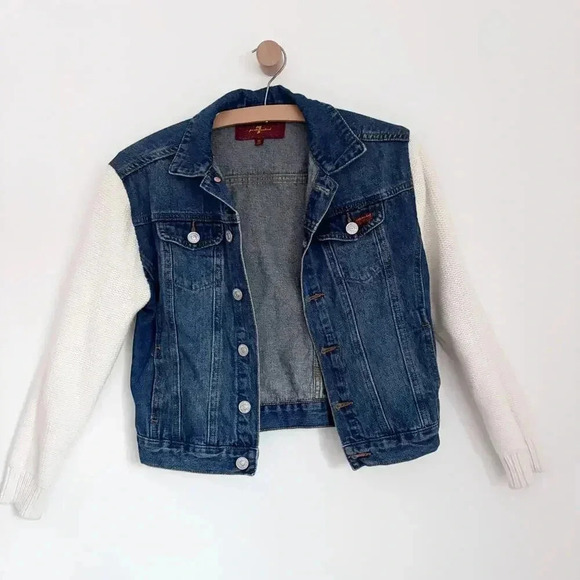 7 For All Mankind Size Medium Denim And Knit Sleeves Jacket - Picture 1 of 9